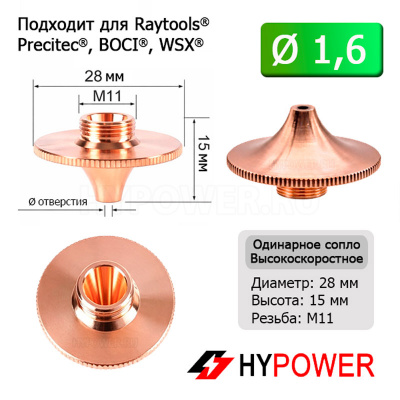 HS28-15-16-S Сопло одинарное HS 1,6 мм